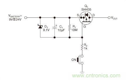 使用一只P溝道MOSFET的簡單自動關斷電路