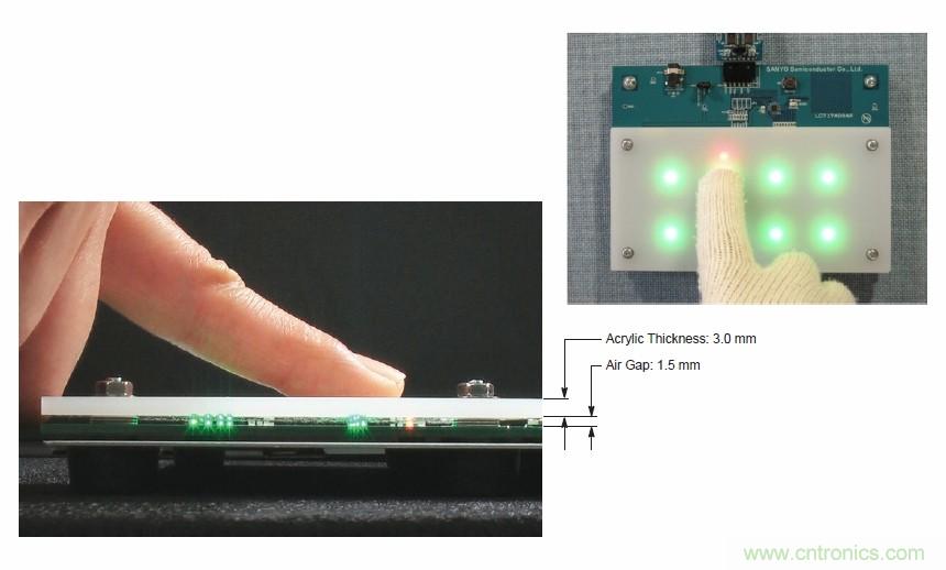 圖7. 安森美半導體電容式觸摸傳感器具有高度靈敏度,支持戴手套觸摸,支持含氣隙應用