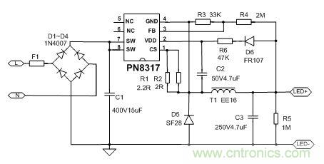 典型案例:非隔離5-40W的LED恒流驅動的設計