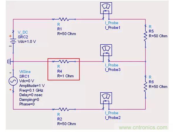 【導(dǎo)讀】說實(shí)話，這個問題也對高速先生造成了困擾。一直都會有人問回流的交疊是否會造成信號之間的干擾，比如平面的上下走線重疊，回流路徑一樣時。通常會有這么幾種回答！  1.趨膚效應(yīng)導(dǎo)致電流并沒有相交；  但是在1.2mil的銅厚的情況下，10MHz以上的信號才會出現(xiàn)明顯的趨膚效應(yīng)?？磥磉@個解釋并不合理。  2.信號在介質(zhì)中傳遞，電磁場的耦合才會造成串?dāng)_；  這個說法沒錯，但是還是不能解開心中對電流走在同一條路徑上時，會不會造成相互之間干擾的問題。  讓我們來做以下實(shí)驗(yàn)，搭建一個拓?fù)淙鐖D1所示： 1 圖1  環(huán)路1由一個DC1.0V供電，表示我們的受干擾線，電流表1測量路徑1上的電流。  環(huán)路2由一個100MHz的AC1.0V供電，表示我們的干擾源，電流表2測量路徑2上的電流。  電流表3測量回流路徑上的電流。  這樣一個結(jié)構(gòu)，得到的結(jié)果是如何呢？如圖2所示： 2 圖2  可以看到，我們的被干擾源就是一個干凈的直線，雖然環(huán)路1和環(huán)路2在回流路徑上電流交疊，但是他們相互之間并不影響。其實(shí)這不就是基爾霍夫定律嗎。  有人會試圖從電磁場的角度來否定基爾霍夫定律在這里的正確性，&ldquo;回流路徑也會產(chǎn)生電磁場，這些電磁場會與其他的回流路徑相互影響&rdquo;。但事實(shí)上是，回流路徑與回流路徑之間是沒有耦合途徑的，他們在同一個平面上，沒有容性耦合，也沒有感性耦合。  那么是否回流就不會影響我們的信號質(zhì)量了呢？當(dāng)然是會影響的。  其實(shí)在圖1的實(shí)驗(yàn)中，筆者討了個巧，將地平面各個短路點(diǎn)之間的阻抗當(dāng)成了0，但實(shí)際上，地平面的各個不同的點(diǎn)之間是有轉(zhuǎn)移阻抗的。讓我們模擬實(shí)際情況再看看圖3： 3 圖3  這時候我們假設(shè)我們的地平面是有1&Omega;電阻的。（當(dāng)然這是為了實(shí)驗(yàn)效果，實(shí)際上地平面阻抗并不會有這么大），結(jié)果如圖4： 4 圖4  是的，干擾出現(xiàn)了。這個干擾并不是來自于回流路徑之間的電流耦合，而是來自于我們地平面本身由于有轉(zhuǎn)移阻抗的存在，導(dǎo)致回流流經(jīng)地平面時，造成地平面并不是一個完美的0電平。  回流就是這樣干擾我們的信號的，也就是我們所說的地彈。
