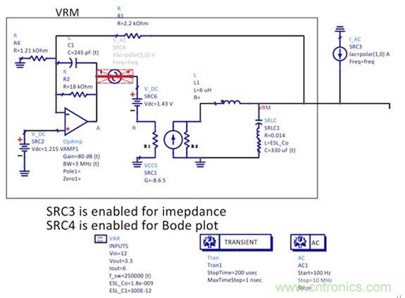 圖5：簡化后的狀態空間平均模型顯示了誤差放大器電路、功率級跨導和輸出電容。